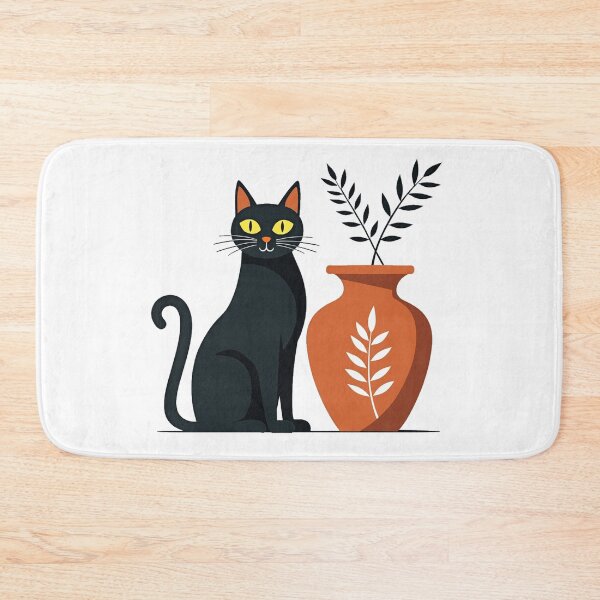 Artikelvorschau, Schwarze Katze neben Terrakotta Vase Boho Kunst entworfen und verkauft von Prints by Mat.