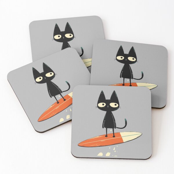 Item preview, Black Cat Surfing – Cute Retro Ocean Wave Surfer Design designed and sold by anemiche.