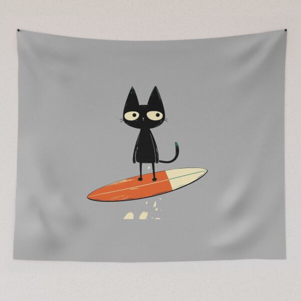 Item preview, Black Cat Surfing – Cute Retro Ocean Wave Surfer Design designed and sold by anemiche.