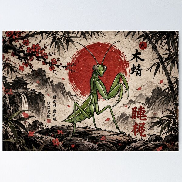 Item preview, Praying Mantis Kung Fu Vintage Chinese Ink designed and sold by Fei Long Design Hub.