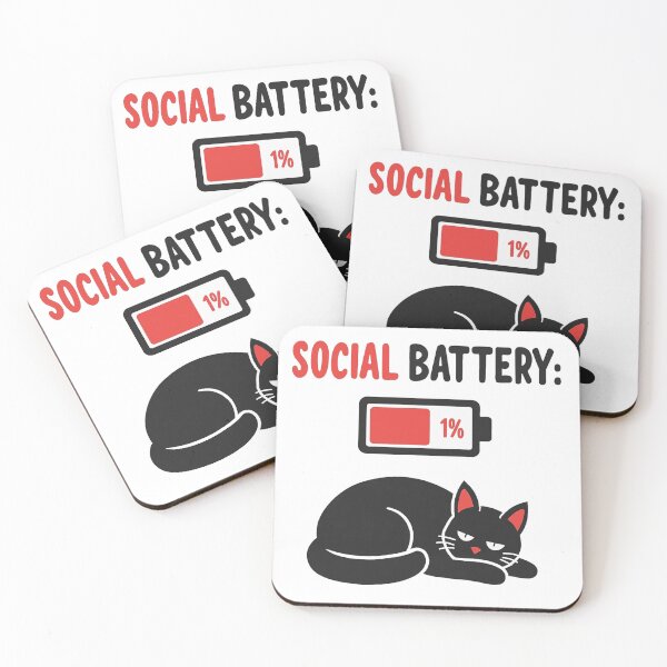 Item preview, Social Battery 1% tired black cat designed and sold by Prints by Mat.