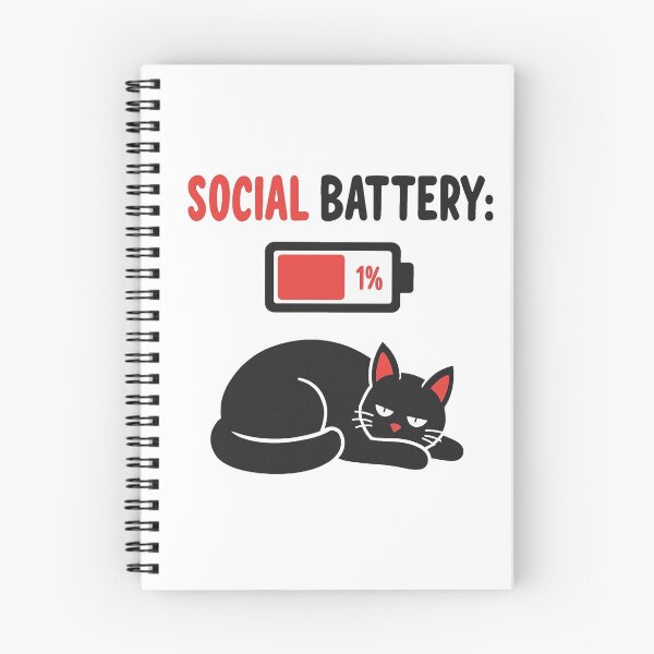 Item preview, Social Battery 1% tired black cat designed and sold by Prints by Mat.