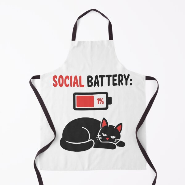 Item preview, Social Battery 1% tired black cat designed and sold by Prints by Mat.