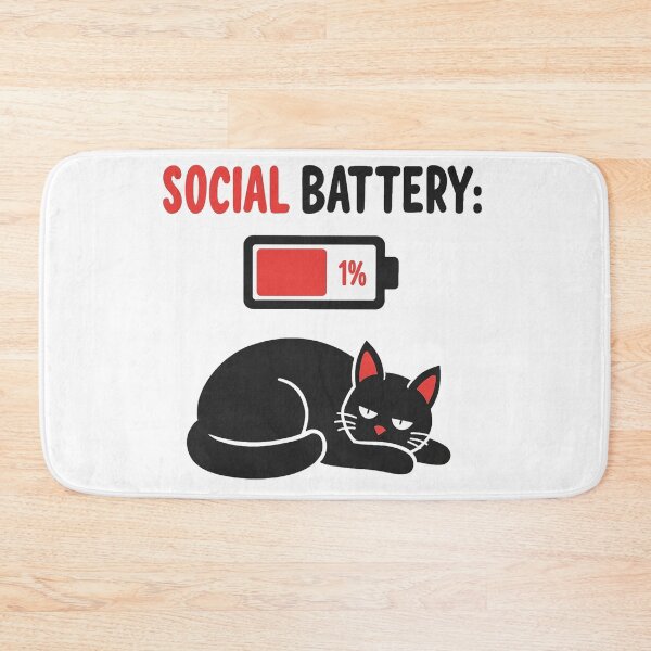 Item preview, Social Battery 1% tired black cat designed and sold by Prints by Mat.
