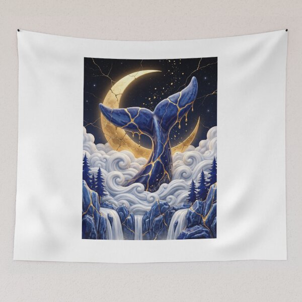 Item preview, Celestial Whale Tail Under Golden Moon designed and sold by ElagoozArt.