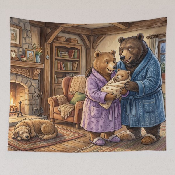 Item preview, Cozy Woodland Bear Family New Baby Illustration designed and sold by Englandbear.