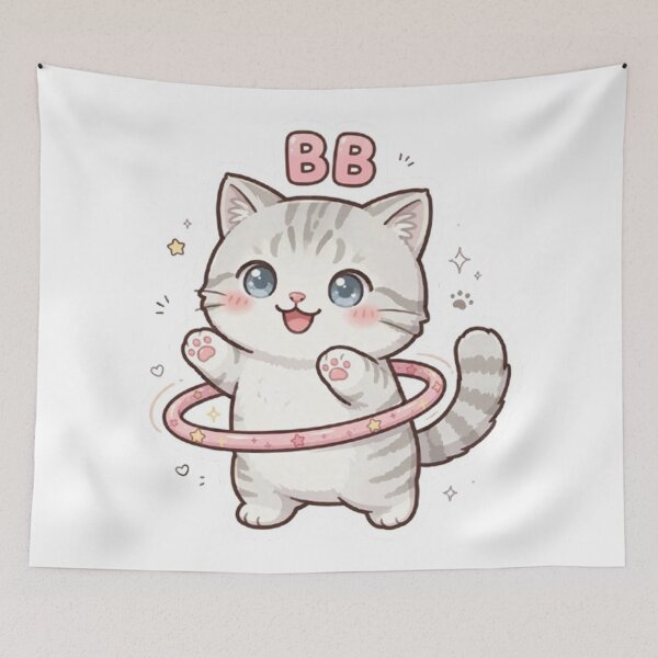 Item preview, Cute Kitten Playing Hula Hoop - Kawaii Tabby Cat "BB" Sticker & Design designed and sold by PetalsPaws.