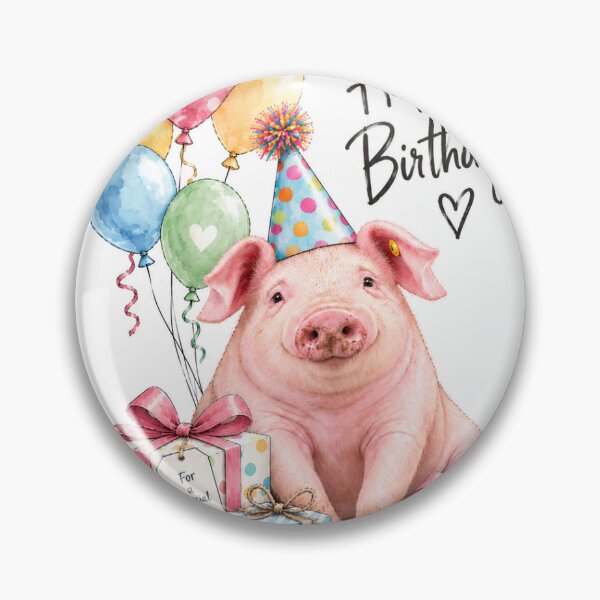 Item preview, Watercolour Happy Birthday Pig designed and sold by ErinCarmenCreative.