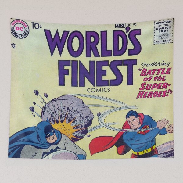 Item preview, Worlds Finest Comics Batman v Superman Vintage Comic Original Custom Poster Art Tee designed and sold by Cool Robot Bro..