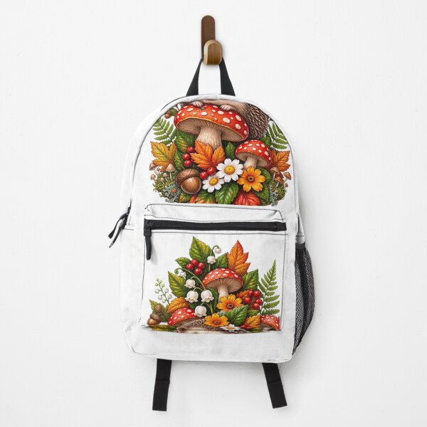 Item preview, hedgehog in forest, surrounded by  flowers, mushroom, trees designed and sold by SABEHAT.