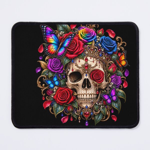 Item preview, Ornate Sugar Skull Roses Butterflies Crown Day Of The Dead Calavera designed and sold by TeeVibesshop.