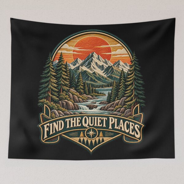 Item preview, Retro Mountain Adventure Badge – Find the Quiet Places Vintage Outdoor Art designed and sold by Emoji Emblems.