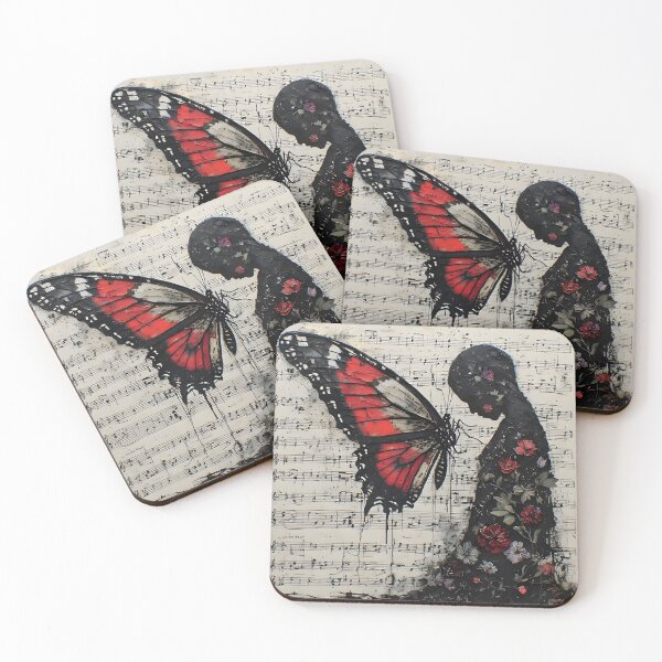 Item preview, Human Figure With Crimson Butterfly Portrait Prints and Products  designed and sold by UrbanTempleArt.