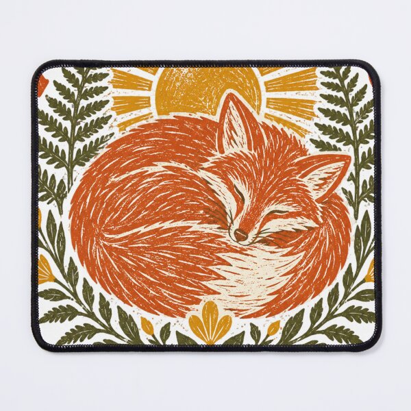 Item preview, Practice Slow Living Retro Sleeping Fox Cottagecore Linocut Art designed and sold by QCena.
