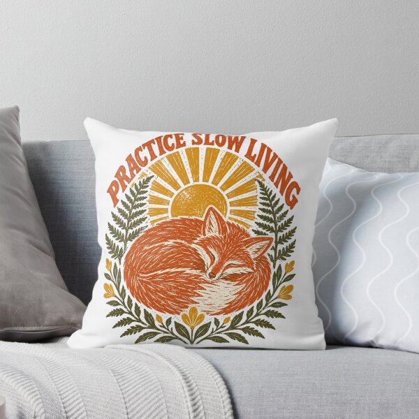 Item preview, Practice Slow Living Retro Sleeping Fox Cottagecore Linocut Art designed and sold by QCena.