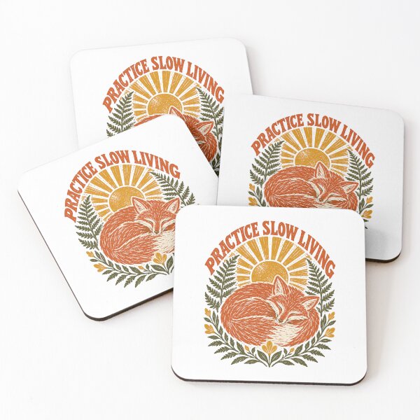 Item preview, Practice Slow Living Retro Sleeping Fox Cottagecore Linocut Art designed and sold by QCena.