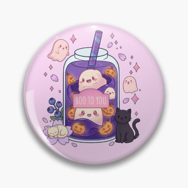 Item preview, Boo to You Cute Ghost Boba Jar with Black Cat and Pumpkin Kawaii Art designed and sold by Akira Design Store.