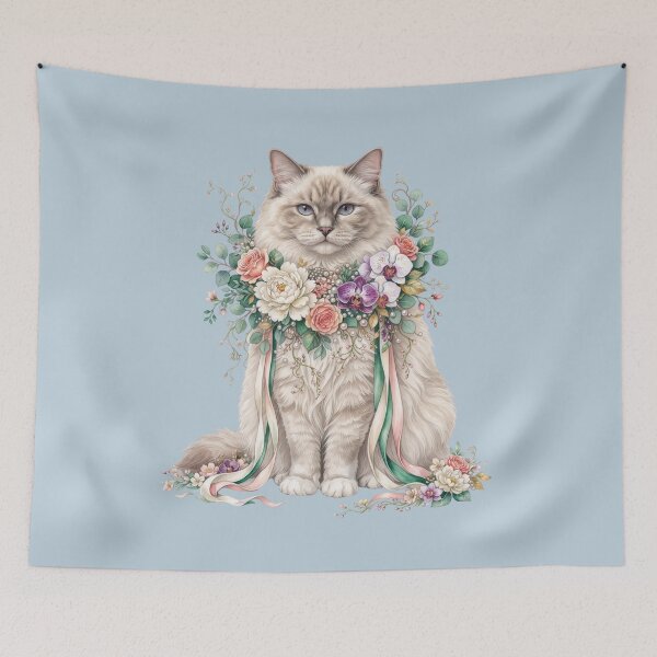 Item preview, Ragdoll Cat with Floral Pearl Collar designed and sold by ImageryLoom.