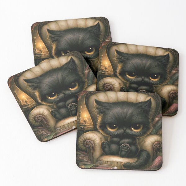 Item preview, Grouchy Gothic Cat in Armchair | Grumpy Black Cat | Dark Cottagecore Art designed and sold by InkAndGloom.
