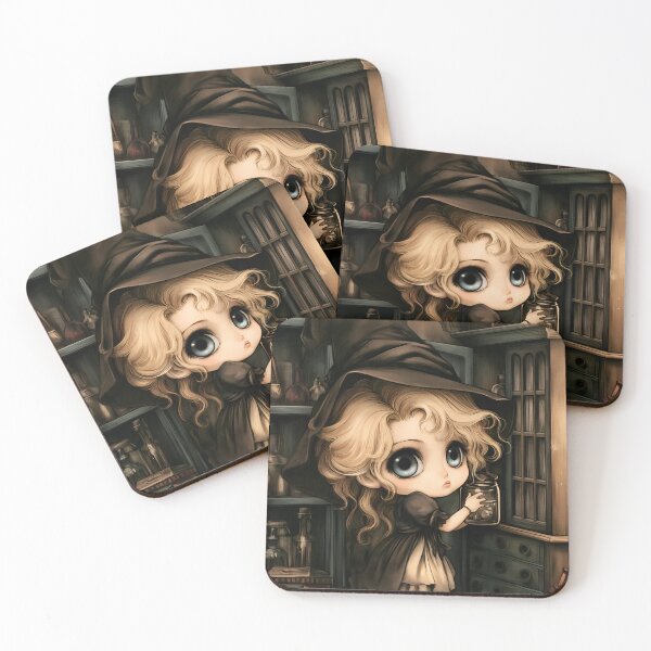 Item preview, Little Witch Stealing a Forbidden Creature | Gothic Witch Chibi | Dark Fantasy Art designed and sold by InkAndGloom.