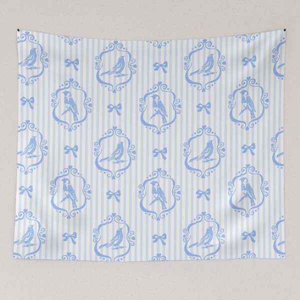 Item preview, Vintage blue bird cage bow stripe pattern designed and sold by Deepness2023.