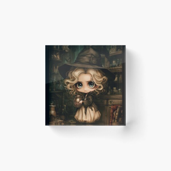 Item preview, Little Witch Stealing a Forbidden Creature | Gothic Witch Chibi | Dark Fantasy Art designed and sold by InkAndGloom.