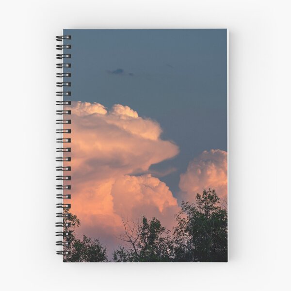 Item preview, Salmon pink cumulonimbus clouds at sunset with trees in foreground designed and sold by lisavonbiela.