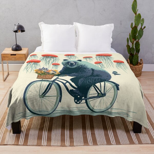 Item preview, Surreal Bear Riding Bicycle with Floating Jellyfish Art designed and sold by Lunat1kk.