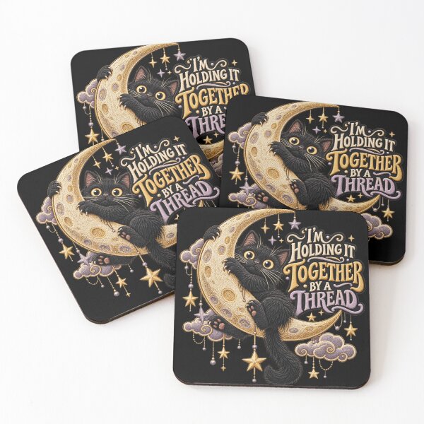 Item preview, lack Cat Moon Humor – I’m Holding It Together by a Thread Celestial Art designed and sold by Emoji Emblems.