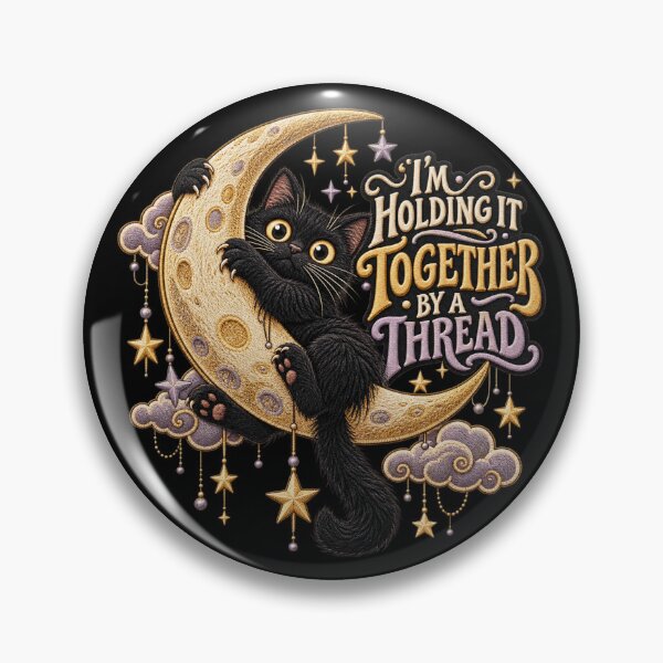 Item preview, lack Cat Moon Humor – I’m Holding It Together by a Thread Celestial Art designed and sold by Emoji Emblems.