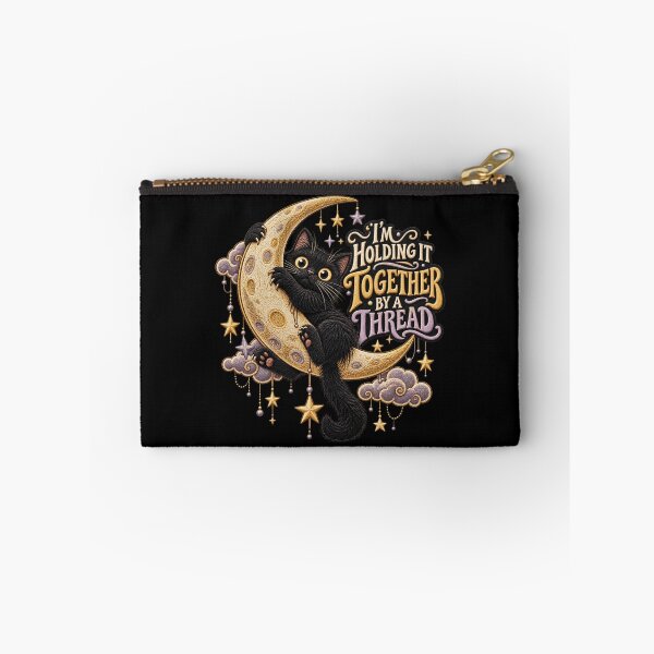 Item preview, lack Cat Moon Humor – I’m Holding It Together by a Thread Celestial Art designed and sold by Emoji Emblems.