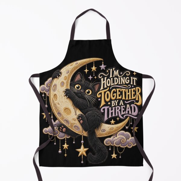Item preview, lack Cat Moon Humor – I’m Holding It Together by a Thread Celestial Art designed and sold by Emoji Emblems.