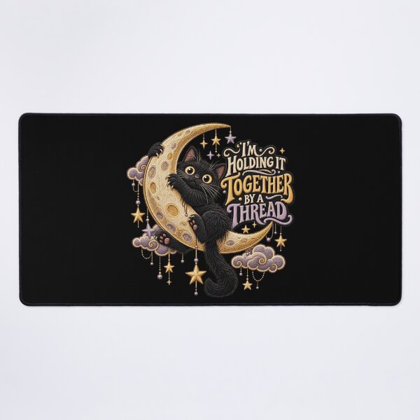 Item preview, lack Cat Moon Humor – I’m Holding It Together by a Thread Celestial Art designed and sold by Emoji Emblems.