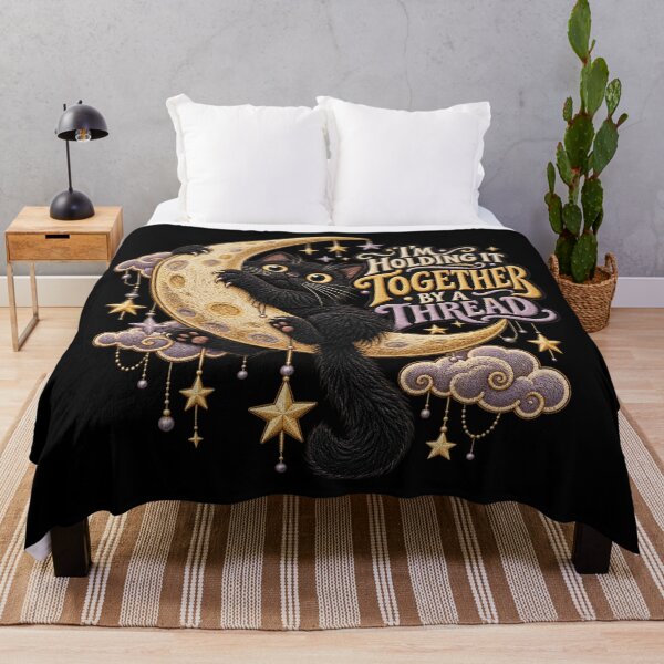 Item preview, lack Cat Moon Humor – I’m Holding It Together by a Thread Celestial Art designed and sold by Emoji Emblems.