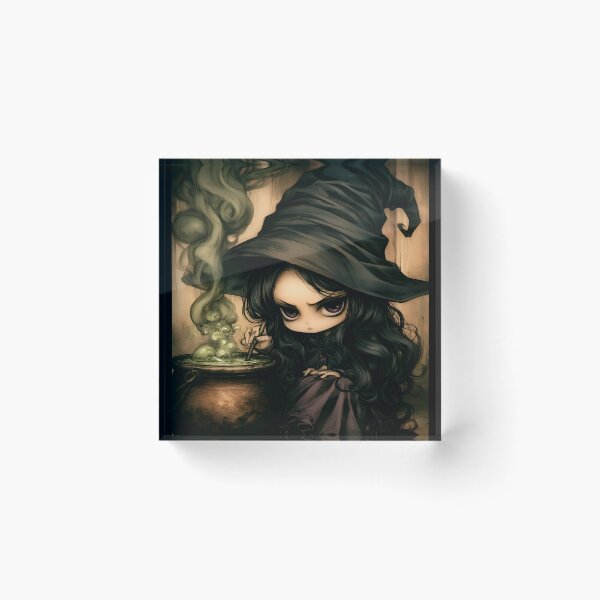 Item preview, Grouchy Witch and Cauldron | Grumpy Gothic Witch | Dark Fantasy Chibi Art designed and sold by InkAndGloom.