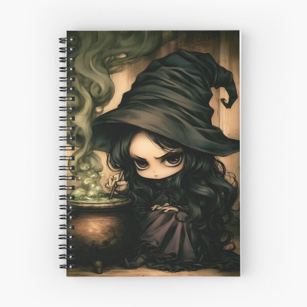 Item preview, Grouchy Witch and Cauldron | Grumpy Gothic Witch | Dark Fantasy Chibi Art designed and sold by InkAndGloom.