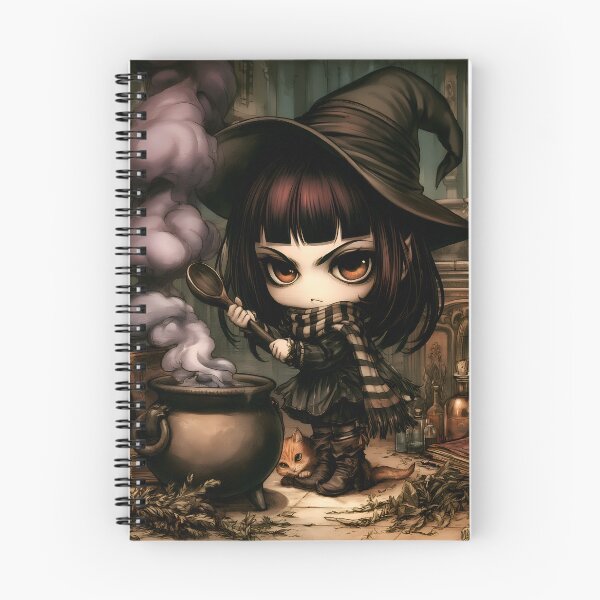 Item preview, Grouchy Witch and Cauldron | Grumpy Gothic Witch | Dark Fantasy Chibi Art designed and sold by InkAndGloom.