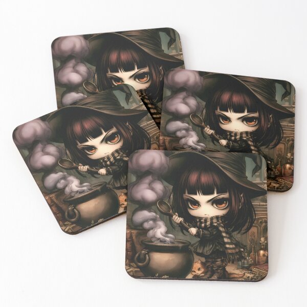 Item preview, Grouchy Witch and Cauldron | Grumpy Gothic Witch | Dark Fantasy Chibi Art designed and sold by InkAndGloom.