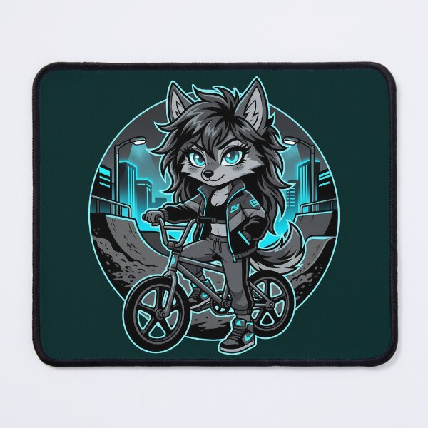 Item preview, 80s Tomboy BMX Wolf Rider - Neon Cyan Stencil Chibi designed and sold by CaliLuminos.