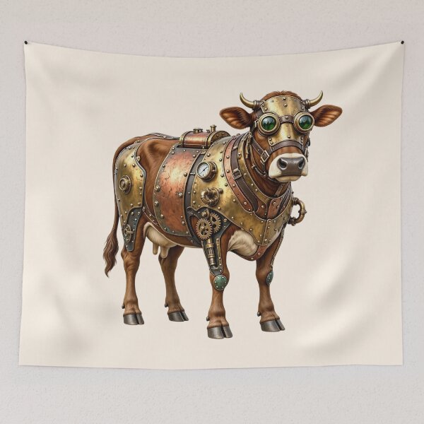 Item preview, Steampunk Cow – Mechanical Cow with Brass Armor and Goggles designed and sold by SweetLilith.