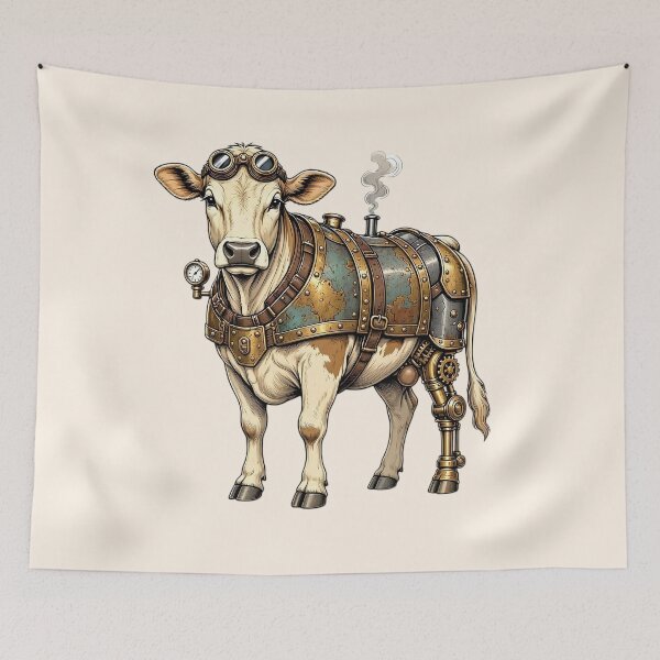 Item preview, Steampunk Cow – Mechanical Cow with Brass Armor and Goggles designed and sold by SweetLilith.