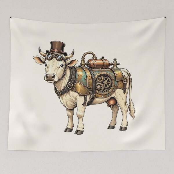 Item preview, Steampunk Cow – Mechanical Cow with Brass Armor and Goggles designed and sold by SweetLilith.