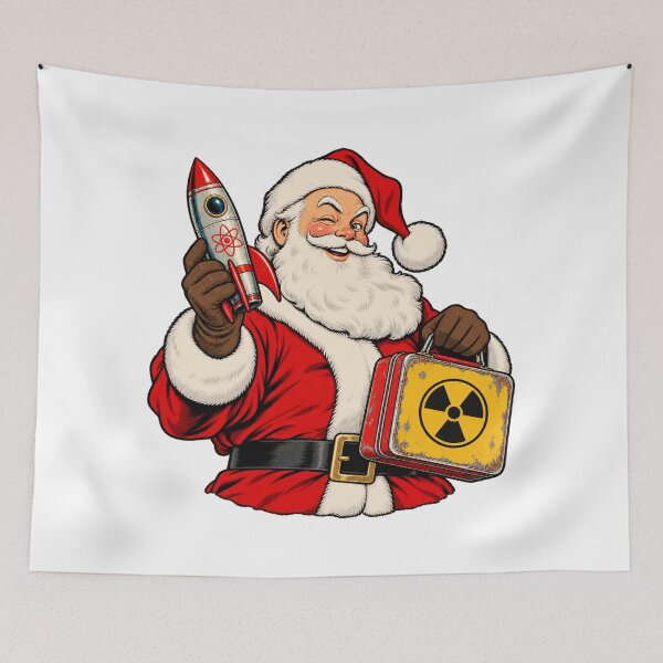 Item preview, Winking Fallout Santa With Rocket Toy And Nuclear Lunchbox designed and sold by IllustrifyArts.