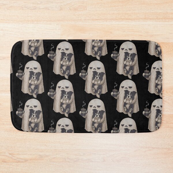 Item preview, Grumpy Ghost Border Collie Holding Coffee Halloween designed and sold by snailslowdance.