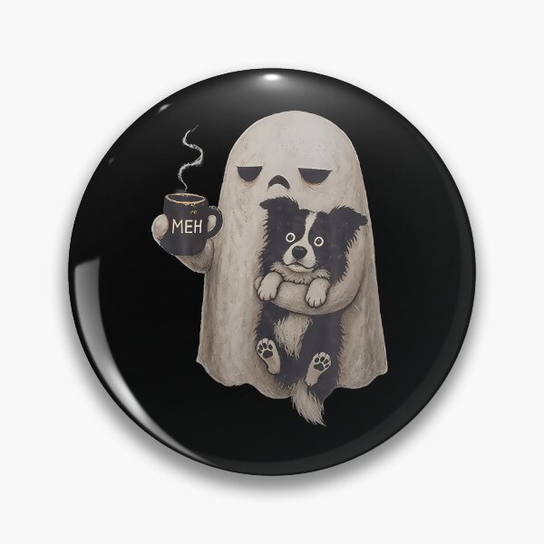 Item preview, Grumpy Ghost Border Collie Holding Coffee Halloween designed and sold by snailslowdance.
