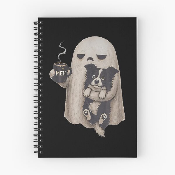 Item preview, Grumpy Ghost Border Collie Holding Coffee Halloween designed and sold by snailslowdance.