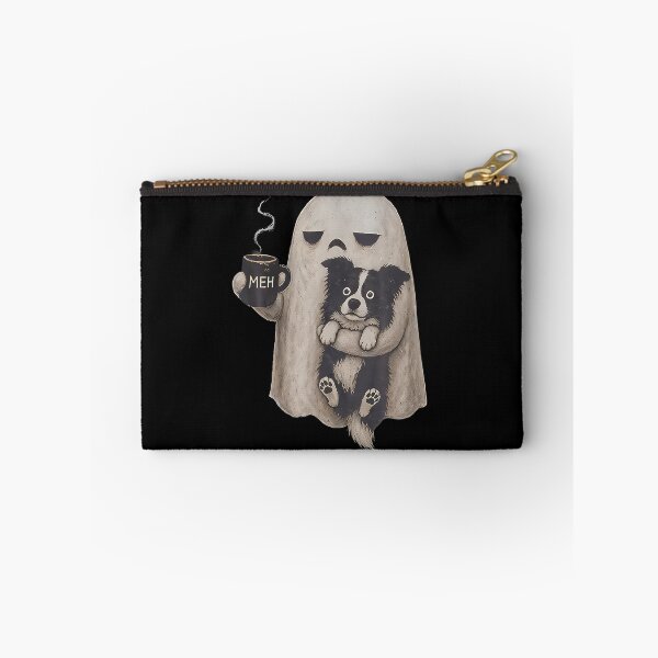 Item preview, Grumpy Ghost Border Collie Holding Coffee Halloween designed and sold by snailslowdance.