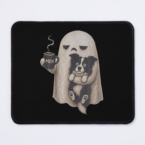 Item preview, Grumpy Ghost Border Collie Holding Coffee Halloween designed and sold by snailslowdance.