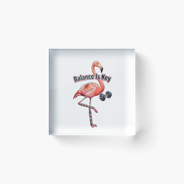 Item preview, Flamingo Gymnast "Balance Is Key" - Funny Illustration of a Flamingo with a Dumbbell on One Foot designed and sold by fastansic.