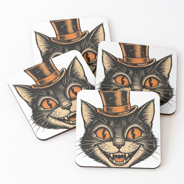 Item preview, Retro Vintage Black Cat with Top Hat | Grinning Halloween Cat designed and sold by HexAndHearth.
